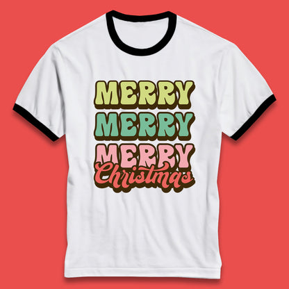 merry merry merry christmas ringer tee