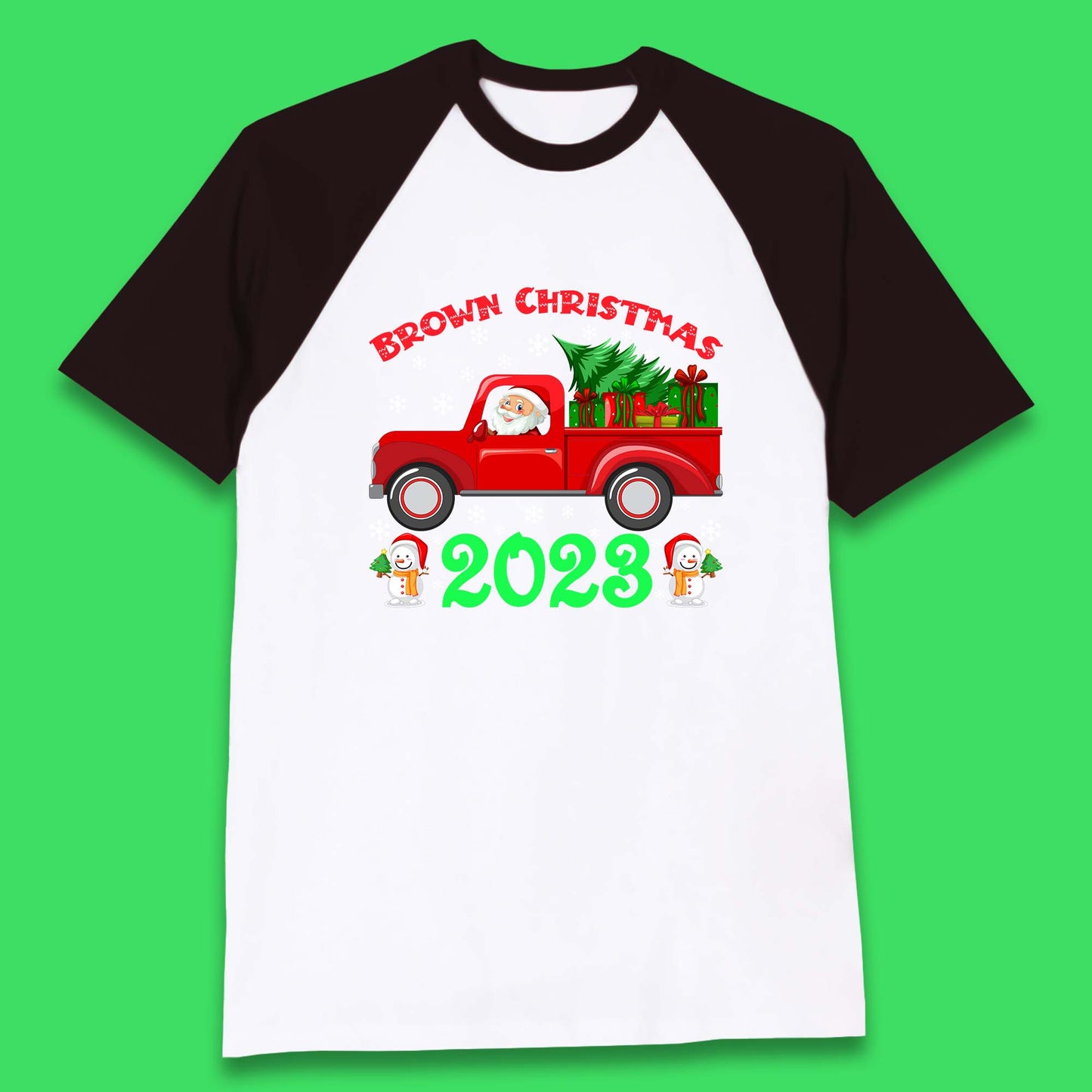 Brown Christmas 2023 Santa Claus Driving Truck With Christmas Tree To Delivery Christmas Gifts Xmas Baseball T Shirt