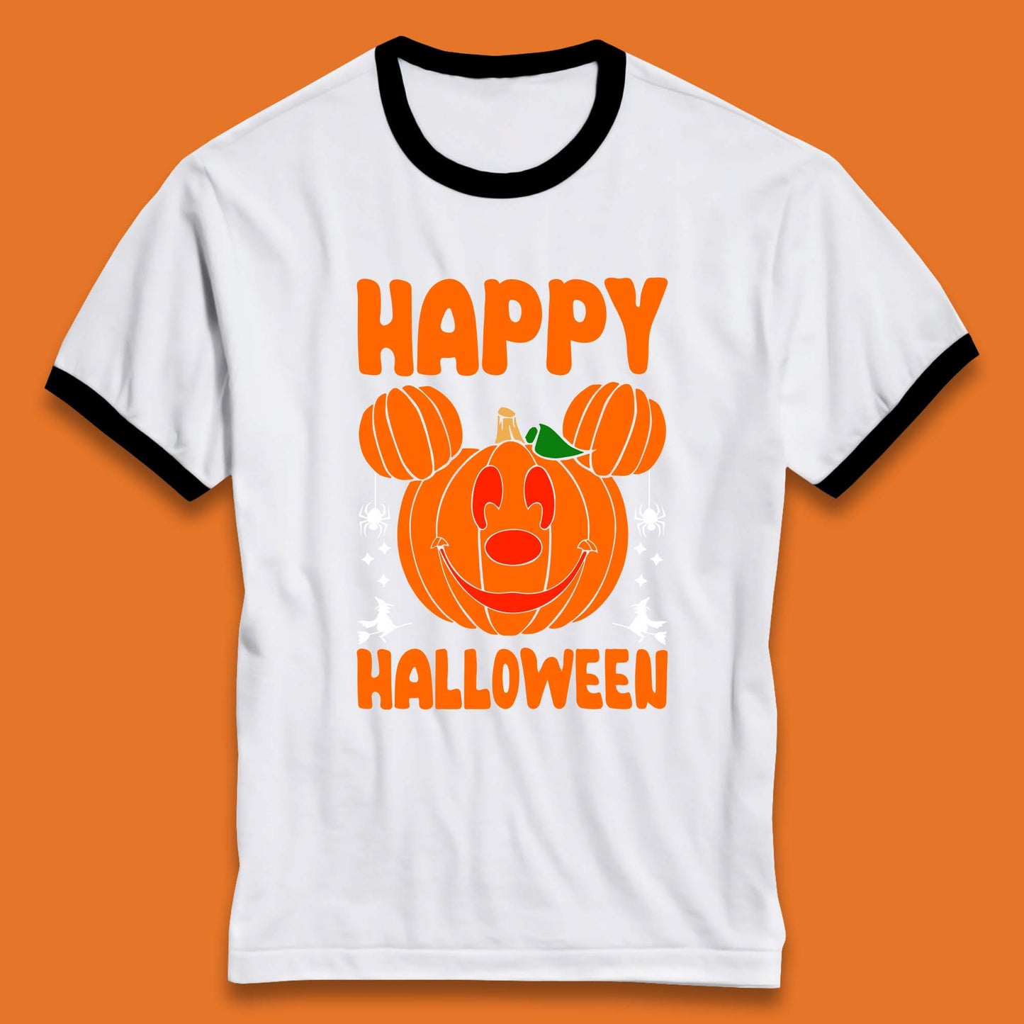 Happy Halloween Disney Mickey Mouse Jack-o-lantern Pumpkin Face Horror Scary Disney Trip Ringer T Shirt