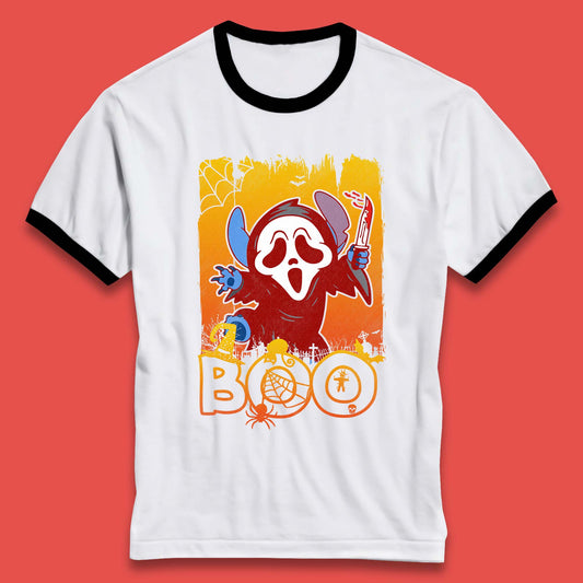Stitch Scream Ghostface Disney Halloween Horror Movie  Disney Lilo & Stitch Ringer T Shirt