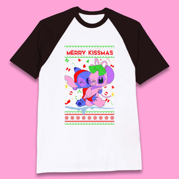 Merry Kissmas Christmas Disney Stitch And Angel Xmas Lilo & Stitch Baseball T Shirt