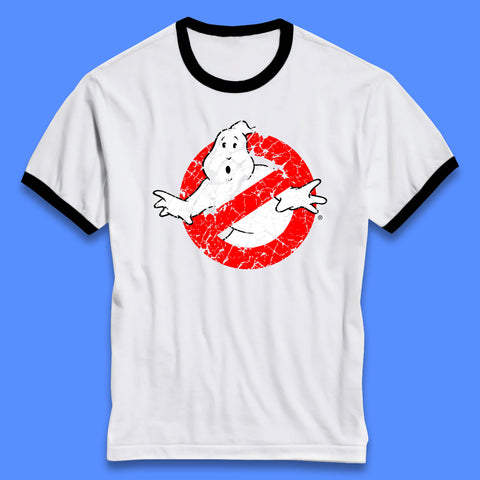 Distressed The Real Ghostbusters No Ghost Symbol Retro Halloween Movie Costume Ringer T Shirt