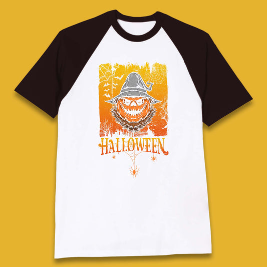 Angry Halloween Scary Evil Pumpkin Funny Pumpkin Head With Fire Eyes Scary Spooky Season Baseball T Shirt