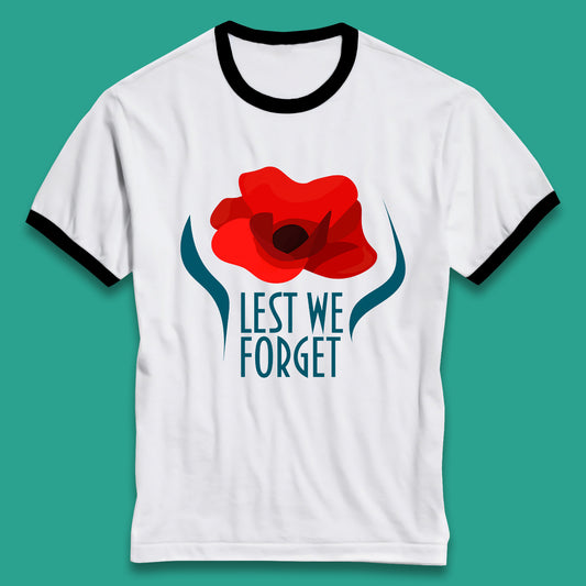 Lest We Forget Poppy Flower Remembrance Day British Armed Force Ringer T Shirt
