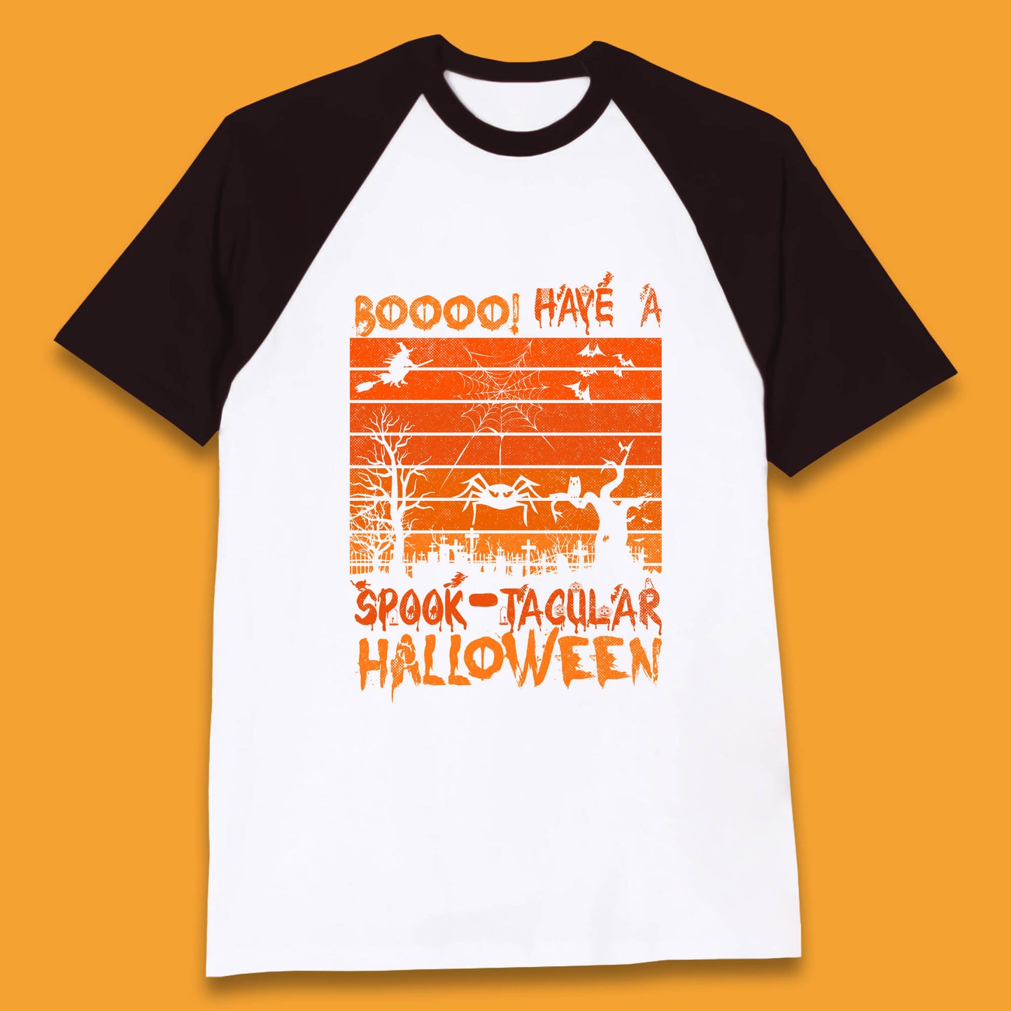 Booo Have A Spook Tacular Halloween Graveyards With Dead Tree Horror Scary Baseball T Shirt