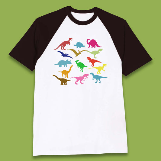 Colourful Dinosaurs Dino Fossil Dinosaurs Wild Nature Prehistoric Paleontology Velociraptor Baseball T Shirt