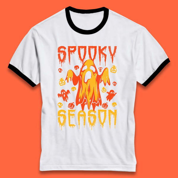 Spooky Season Halloween Ugly Scary Boo Ghost Halloween Vibes Ringer T Shirt