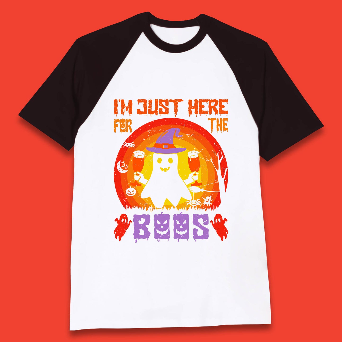 I'm Just Here For The Boos Halloween Boo Ghost Witch Hat Horror Scary Baseball T Shirt