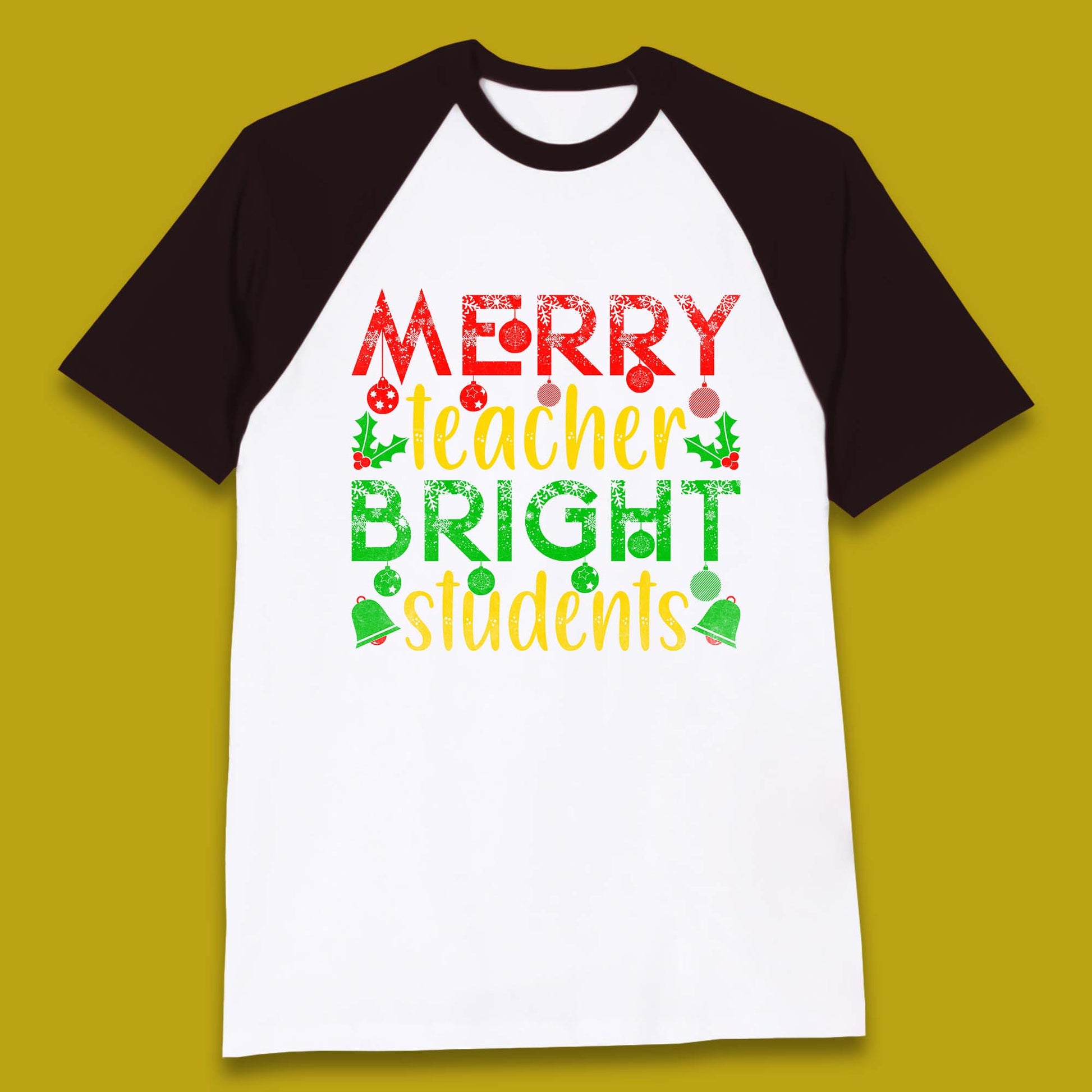 merry teacher bright students christmas baseball t shirt