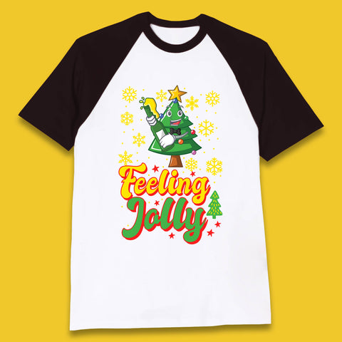 Feeling Jelly Beer Fir With Snow Christmas Tree Cartoon Xmas Drinking Lovers Baseball T Shirt