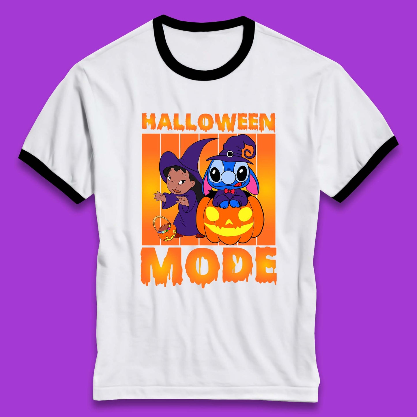 Halloween Mode Disney Lilo & Stitch Halloween Pumpkin Witch Hat Stitch Spooky Disneyland Trip Ringer T Shirt