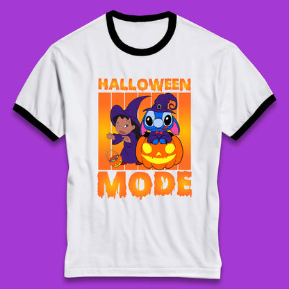 Halloween Mode Disney Lilo & Stitch Halloween Pumpkin Witch Hat Stitch Spooky Disneyland Trip Ringer T Shirt