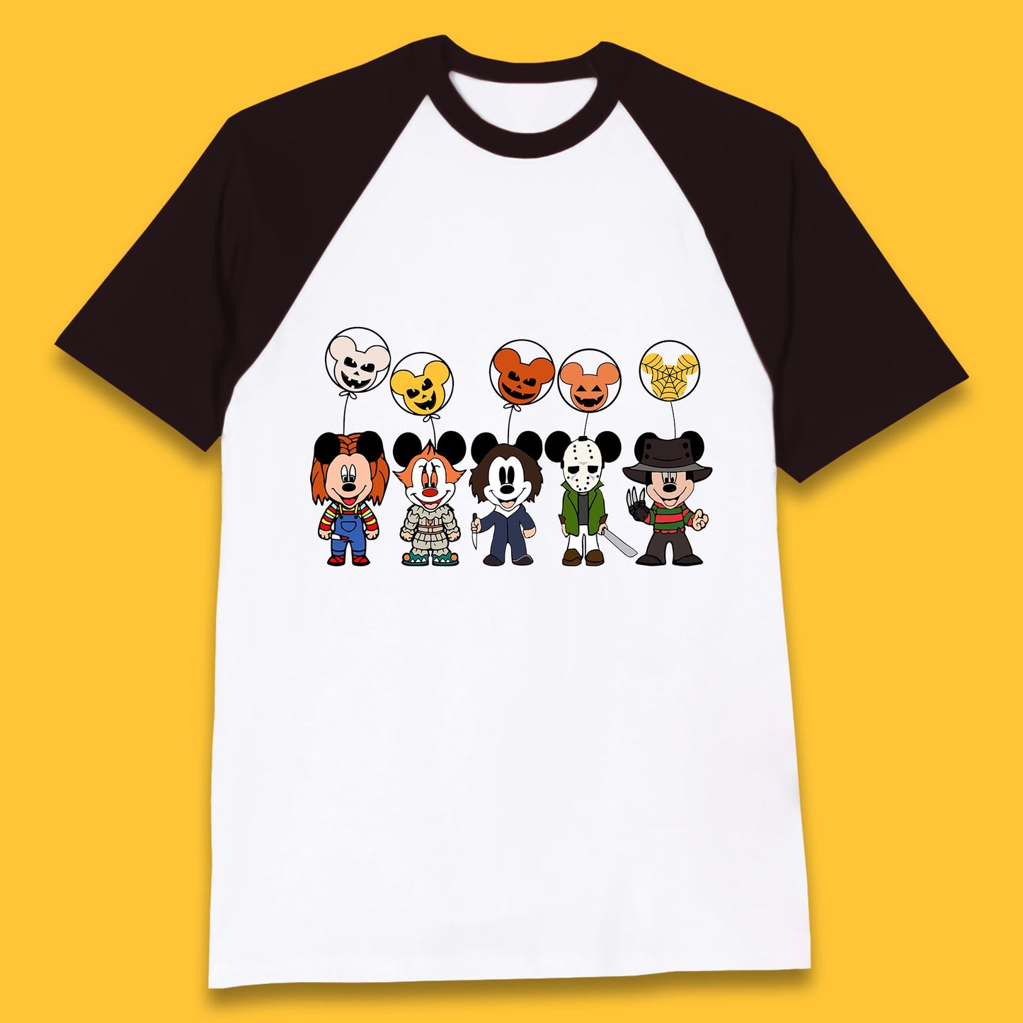 Disney Halloween Friends Horror Movie Characters Mickey Mouse Balloons Baseball T Shirt