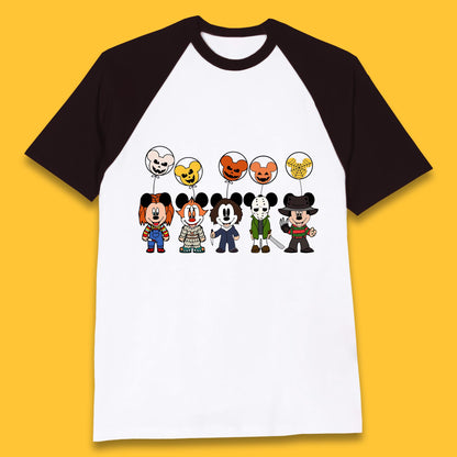 Disney Halloween Friends Horror Movie Characters Mickey Mouse Balloons Baseball T Shirt