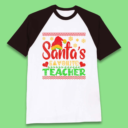 christmas santas favorite teacher baseball t shirt