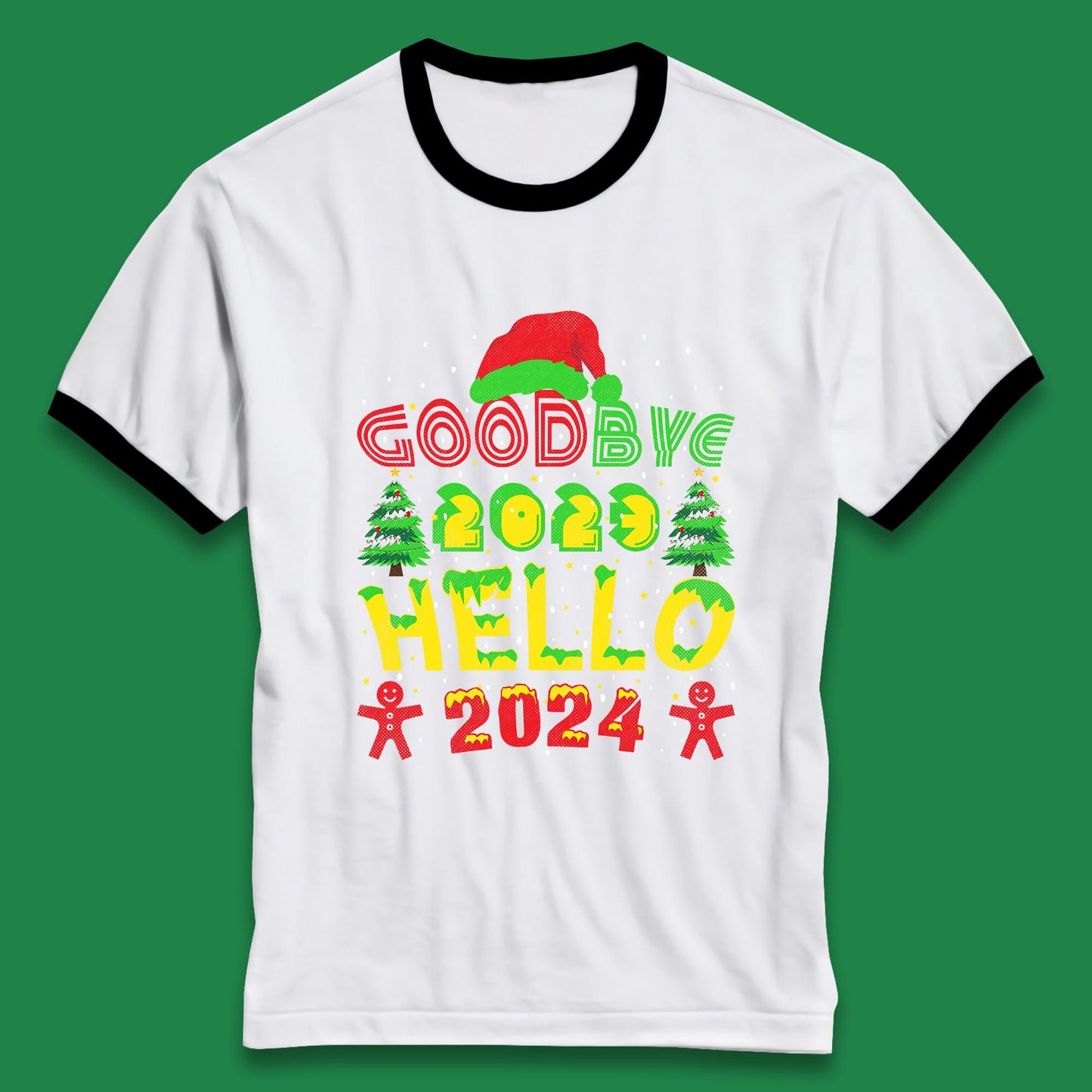 Good Bye 2023 Hello 2024 Merry Christmas Funny Happy New Year Xmas Ringer T Shirt