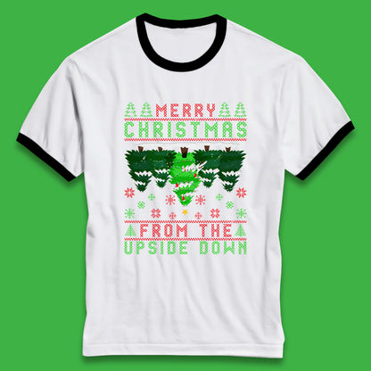 merry christmas from the upside down tree ringer t shirt