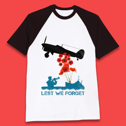 Lest We Forget Remembrance Day Veterans British Armed Forces Poppy Flower Royal Aircraft Baseball T Shirt