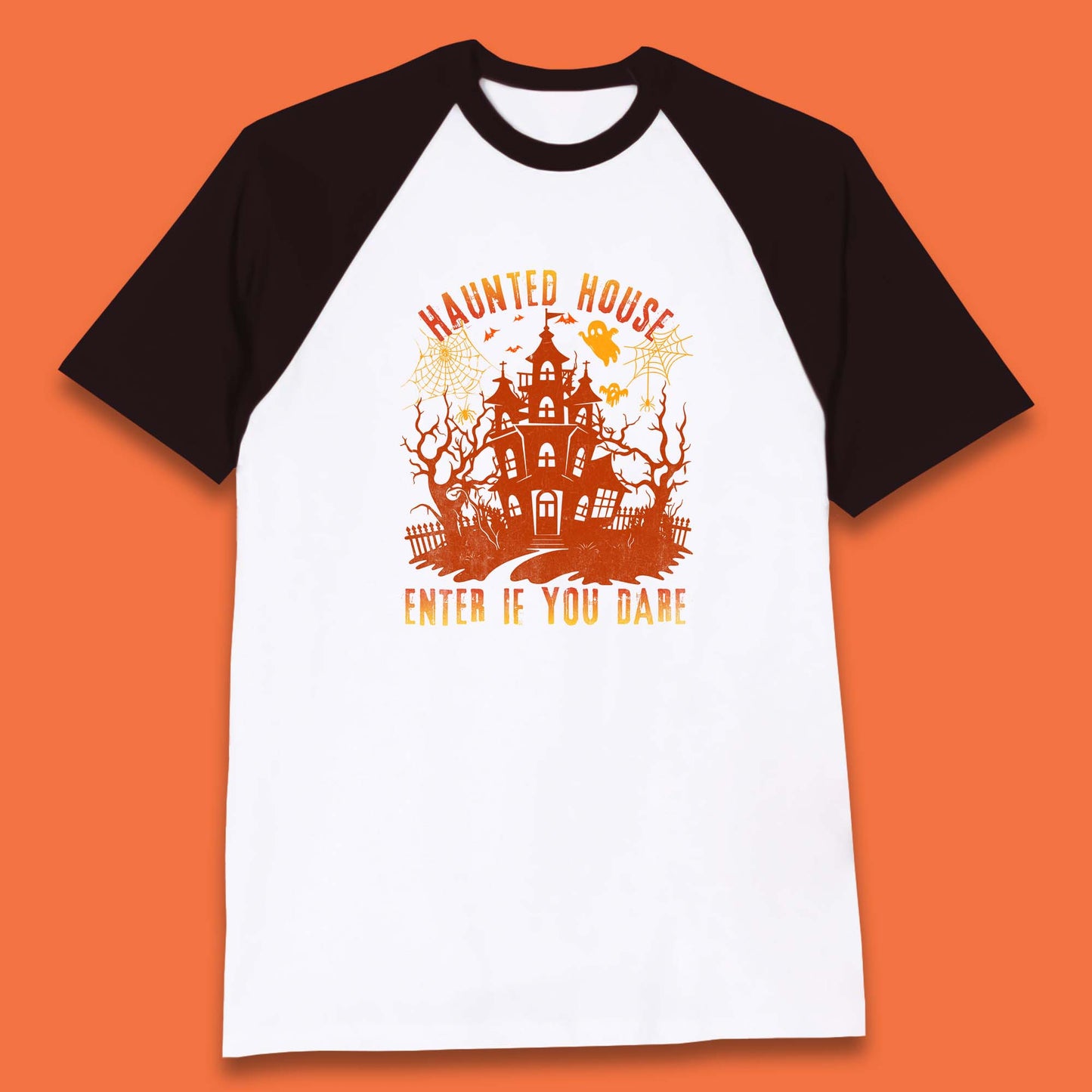 Haunted House Enter If You Dare Scary Halloween Nightmare House Spooky Season Halloween Party Baseball T Shirt