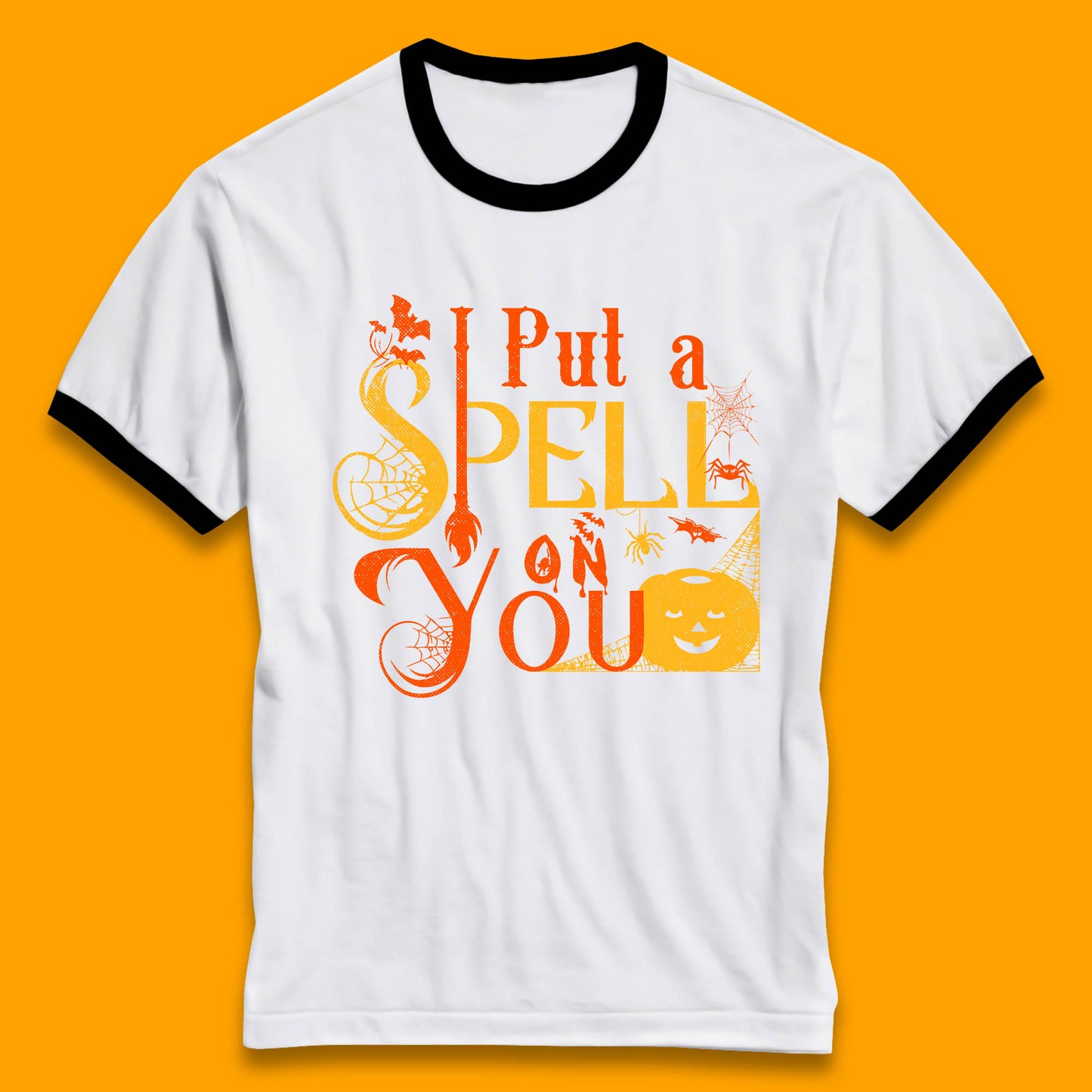 I Put a Spell on You Witch Broom Horror Spooky Scary Halloween Costume Ringer T Shirt