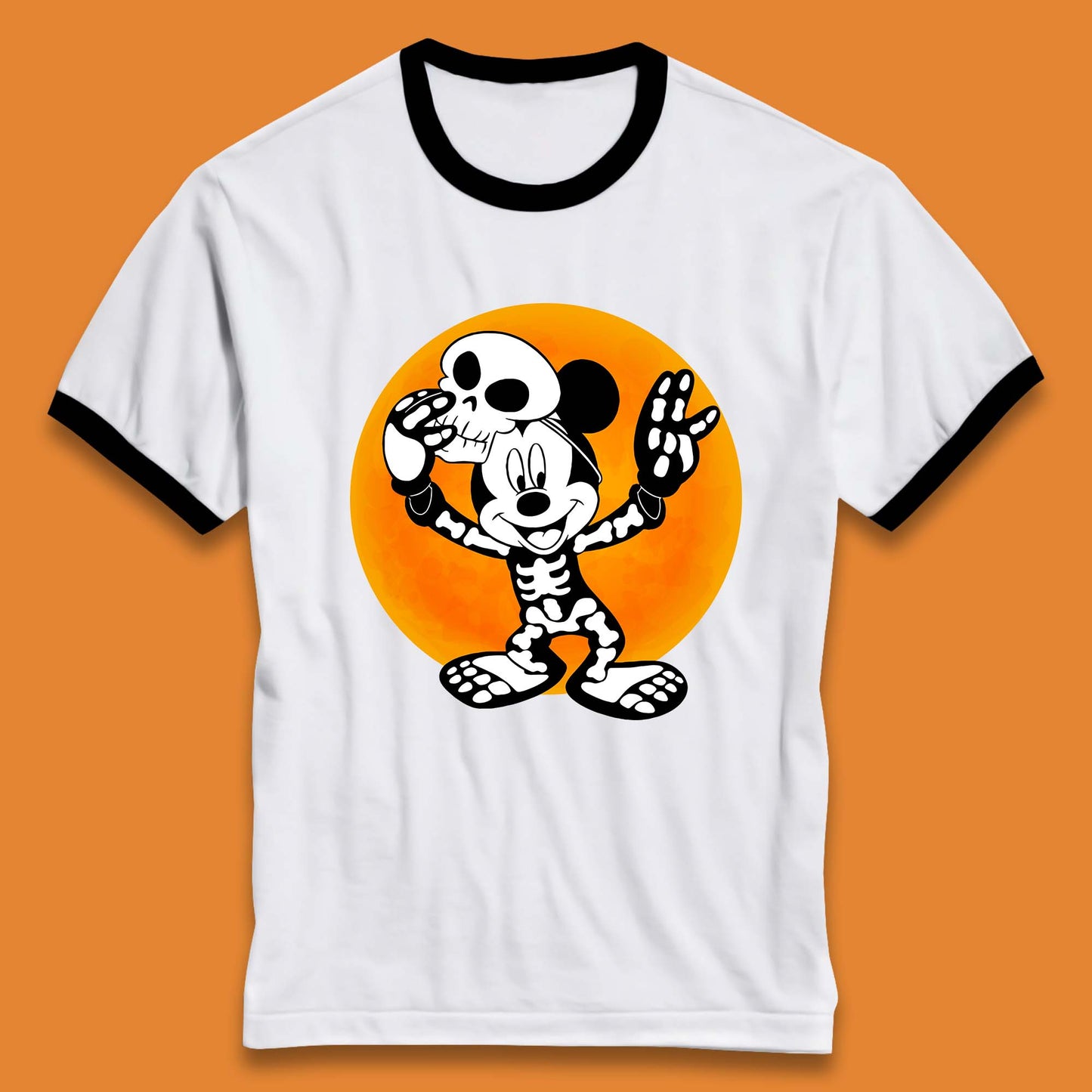 Disney Halloween Mickey Mouse Skelton Costume Disney World Horror Scary Disneyland Trip Ringer T Shirt