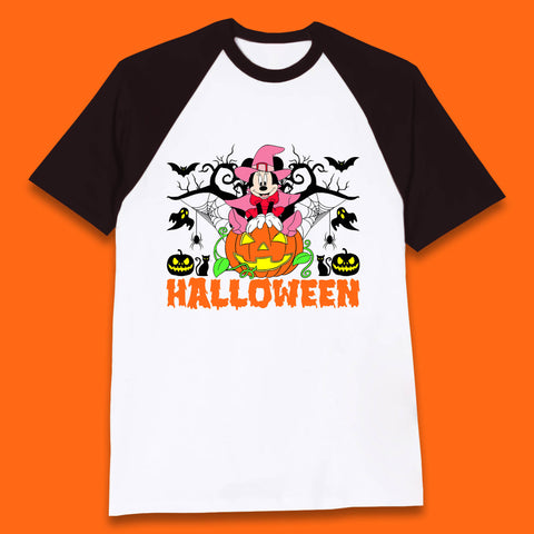 Disney Halloween Witch Minnie Mouse Sitting On Pumpkin Horror Scary Disneyland Trip Costume Baseball T Shirt