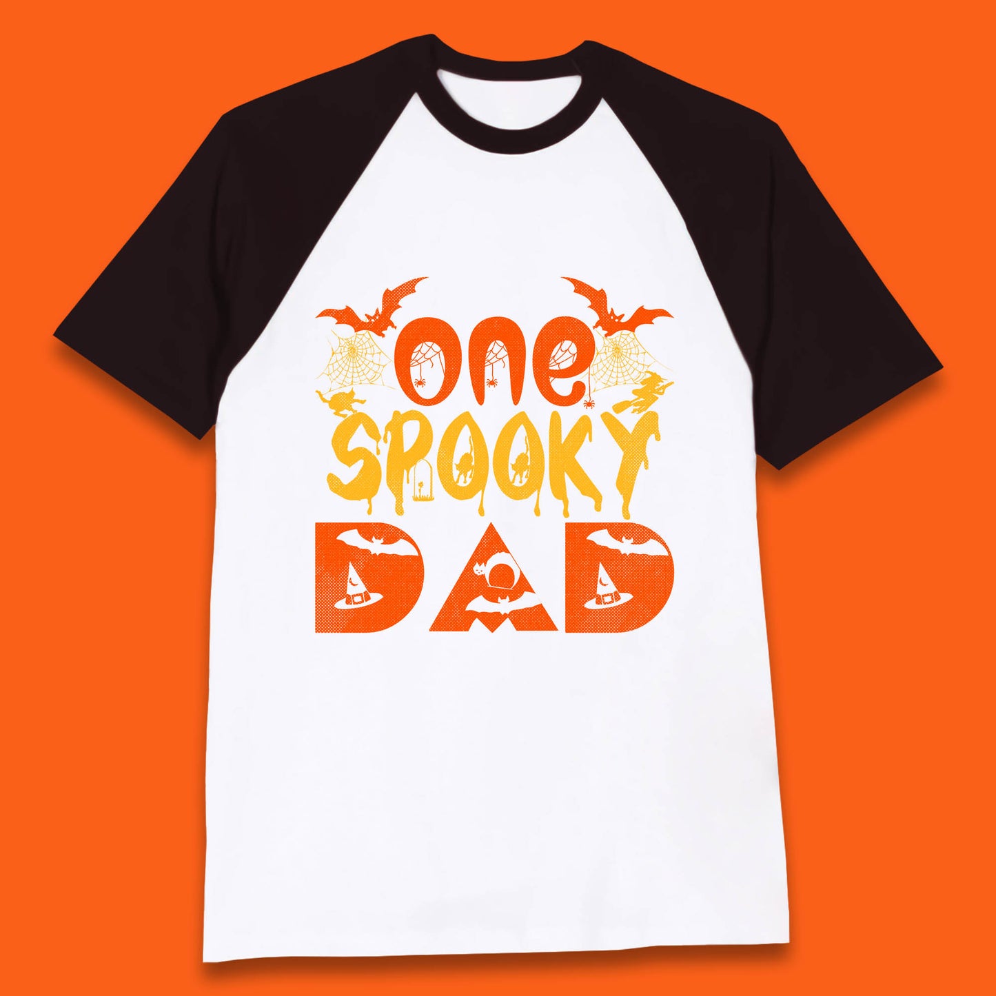One Spooky Dad Happy Halloween Fall Season Dad Life Spooky Flying Bats Baseball T Shirt