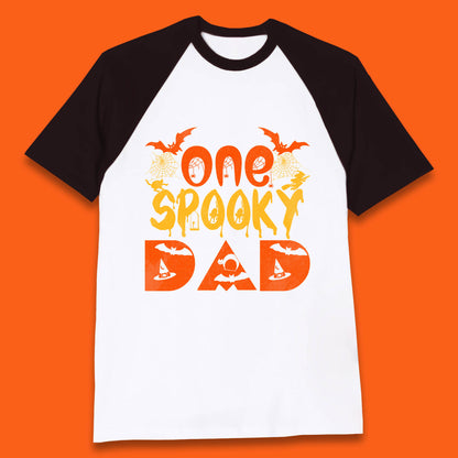 One Spooky Dad Happy Halloween Fall Season Dad Life Spooky Flying Bats Baseball T Shirt