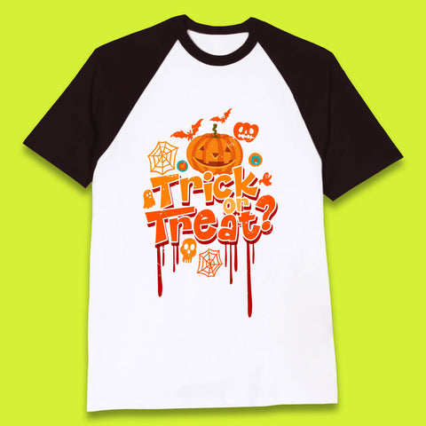 Trick Or Treat Halloween Pumpkin Blood Dripping Horror Scary Spooky Season Baseball T Shirt