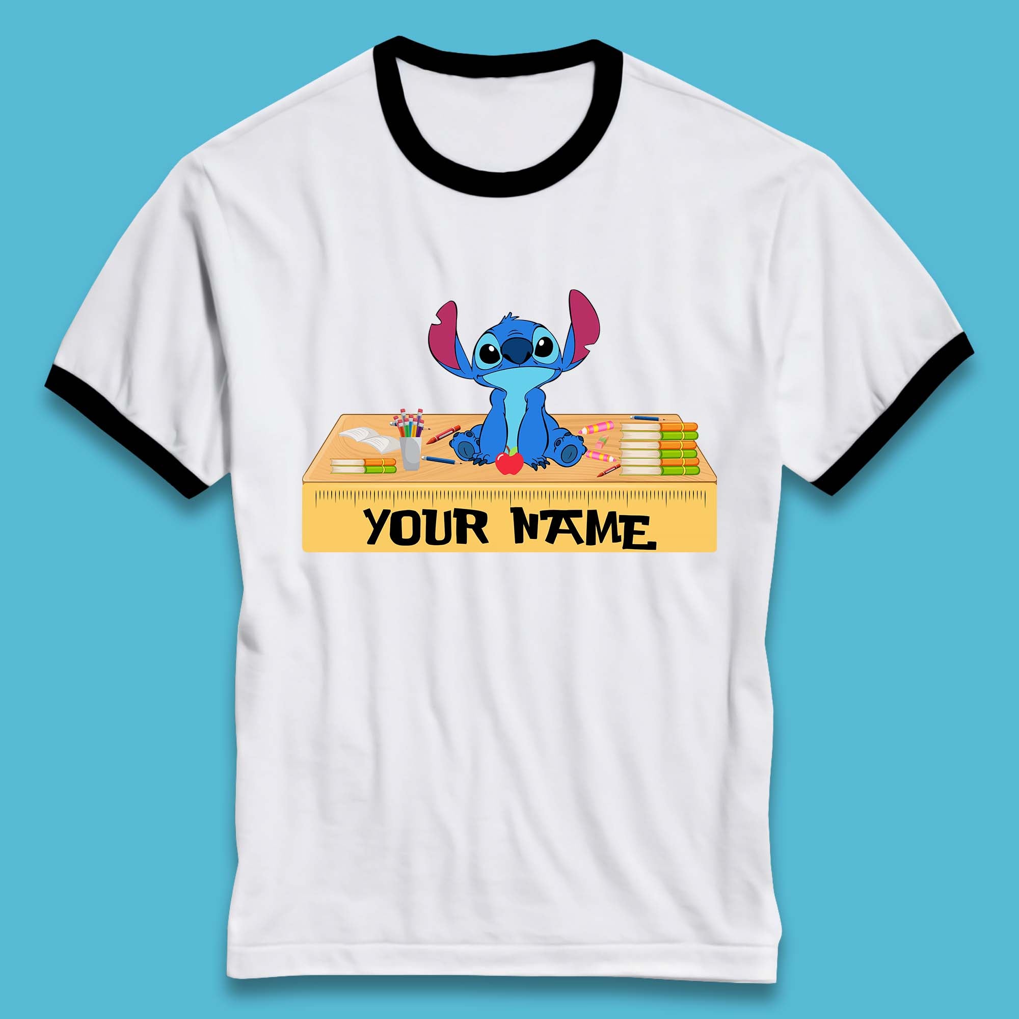 Personalised Disney Stitch Welcome Back To School Your Name Lilo & Stitch School First Day Of School Ringer T Shirt