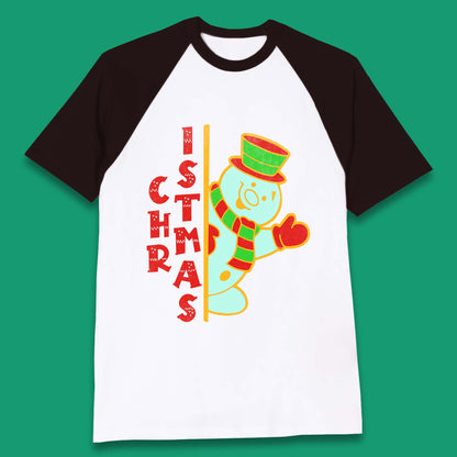 Christmas Snowman Baseball T-Shirt