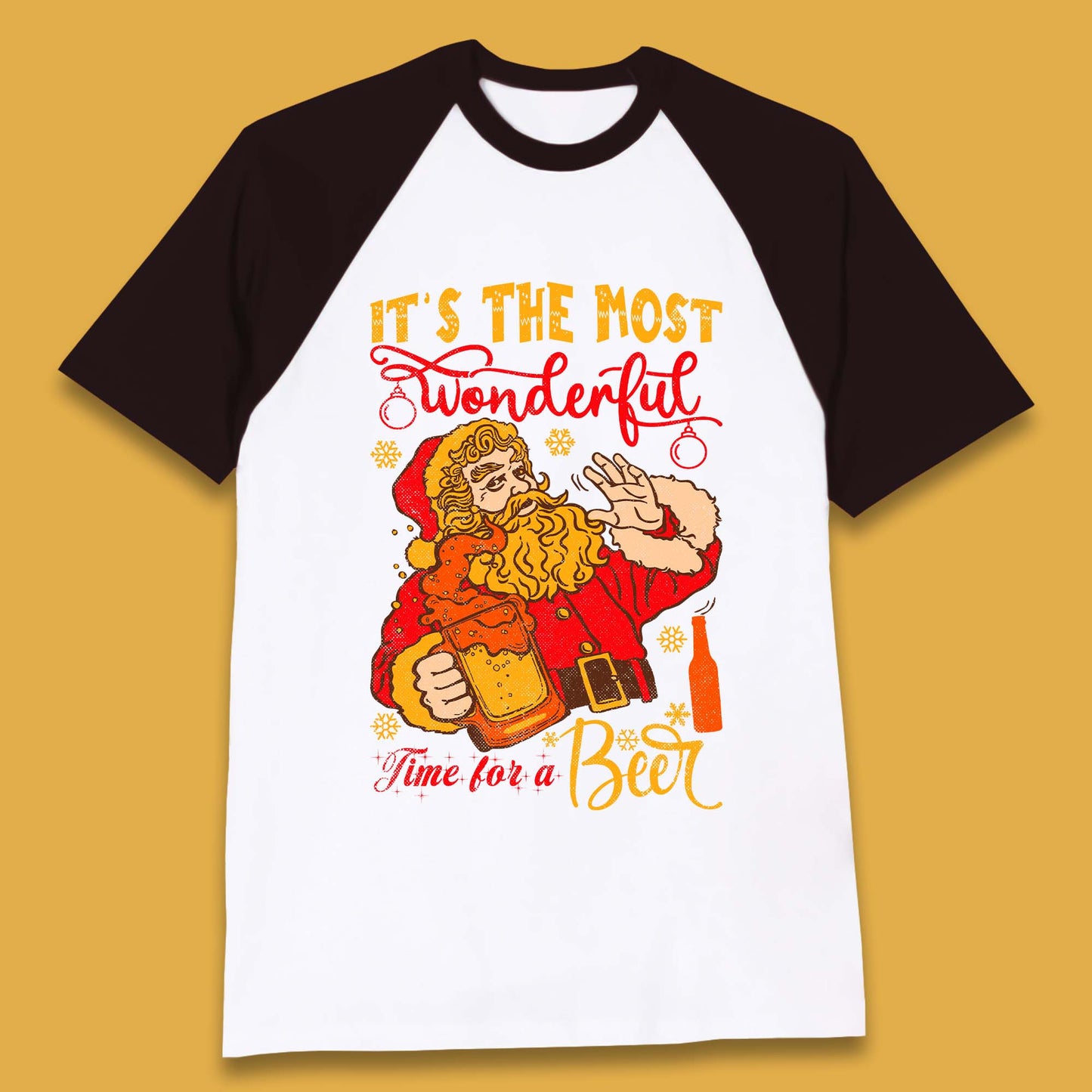 Santa Beer Time Christmas Baseball T-Shirt