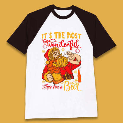 Santa Beer Time Christmas Baseball T-Shirt