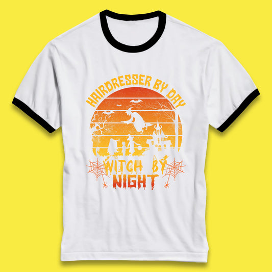 Hairdresser By Day Witch By Night Funny Halloween Hairstylist Spooky Witch Ringer T Shirt