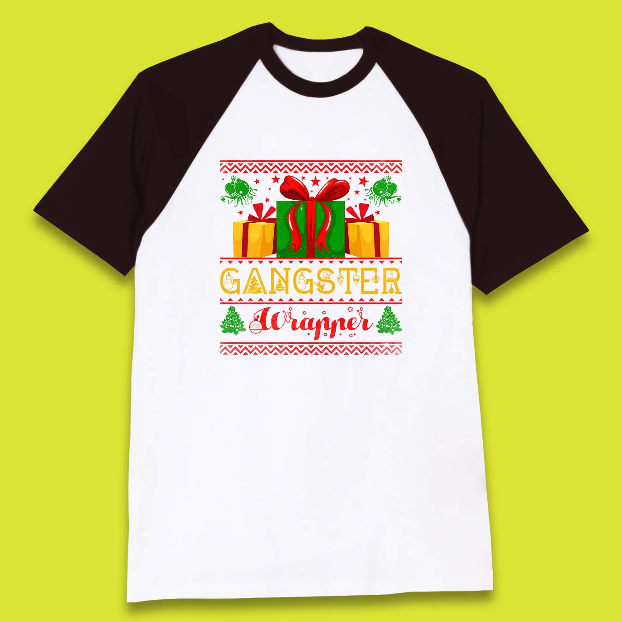 Gangster Wrapper Christmas Gangster Wrappa Funny Xmas Gift Wrapping Baseball T Shirt