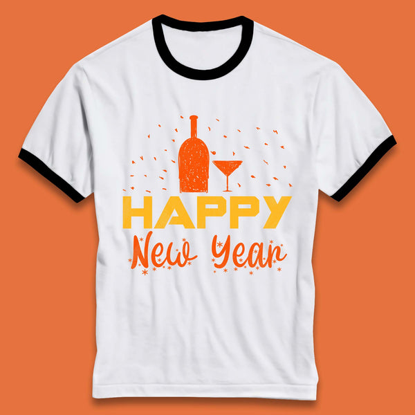 Happy New Year Wine Drinking Ringer T-Shirt