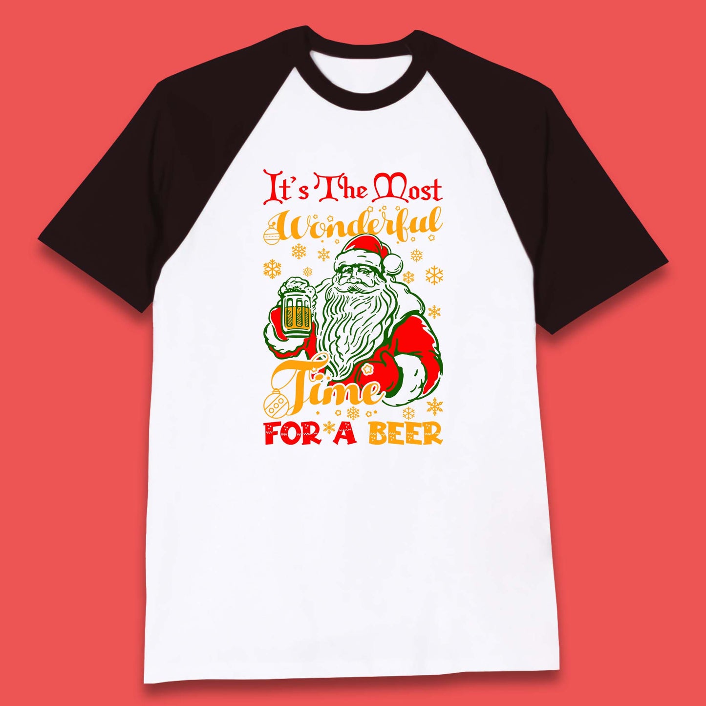 santa drinking beer baseball t shirt