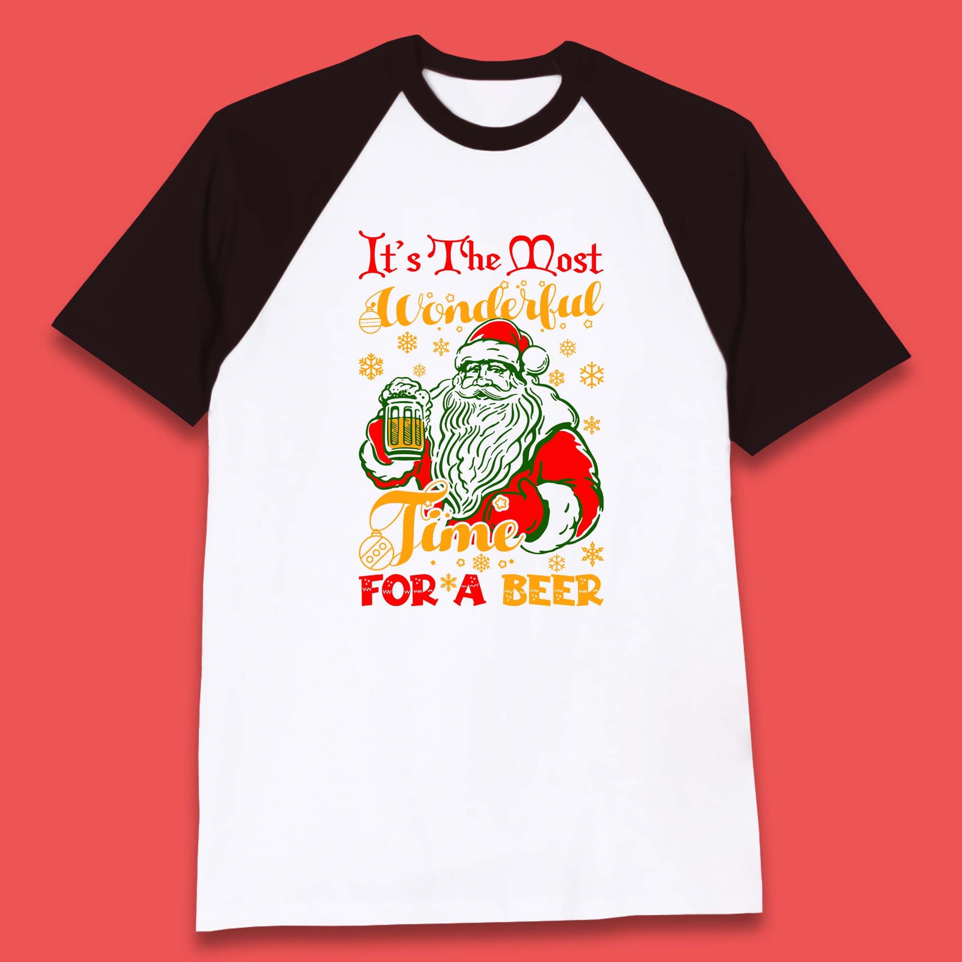 santa drinking beer baseball t shirt