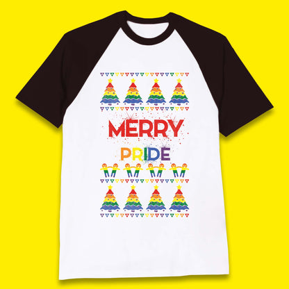Merry Pride Christmas Trees Baseball T-Shirt