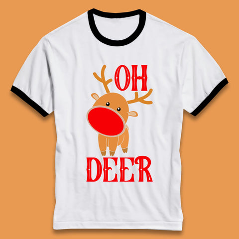 Oh Deer Christmas Cute Reindeer Xmas Rudolph Ringer T Shirt