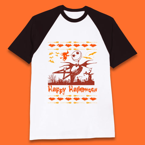 Happy Halloween Jack Skellington Horror Scary Movie Nightmare Before Christmas Baseball T Shirt