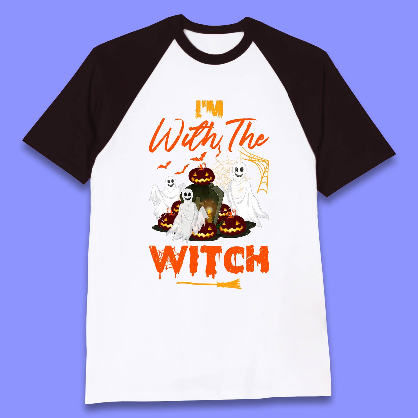 I'm With The Witch Halloween Ghosts With Jack-O-Lantern Horror Pumpkins Baseball T Shirt