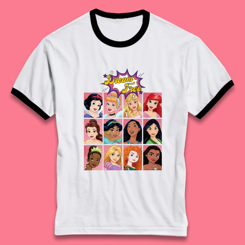 Dream Free Disney Princess Characters Disney Snow White Cinderella Jasmine Disney Princesses Group Disney World Ringer T Shirt