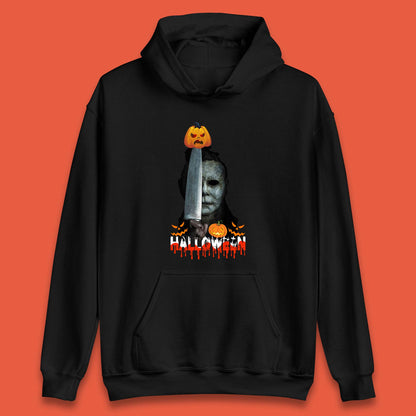 Halloween Michael Myers Holding Knife Pumpkin Horror Movie Character Serial Killer Unisex Hoodie