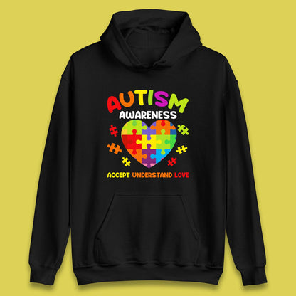 Autism Awareness Accept Understand Love Puzzle Heart Autism Support Unisex Hoodie