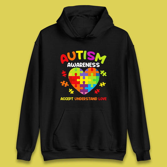 Autism Awareness Accept Understand Love Puzzle Heart Autism Support Unisex Hoodie