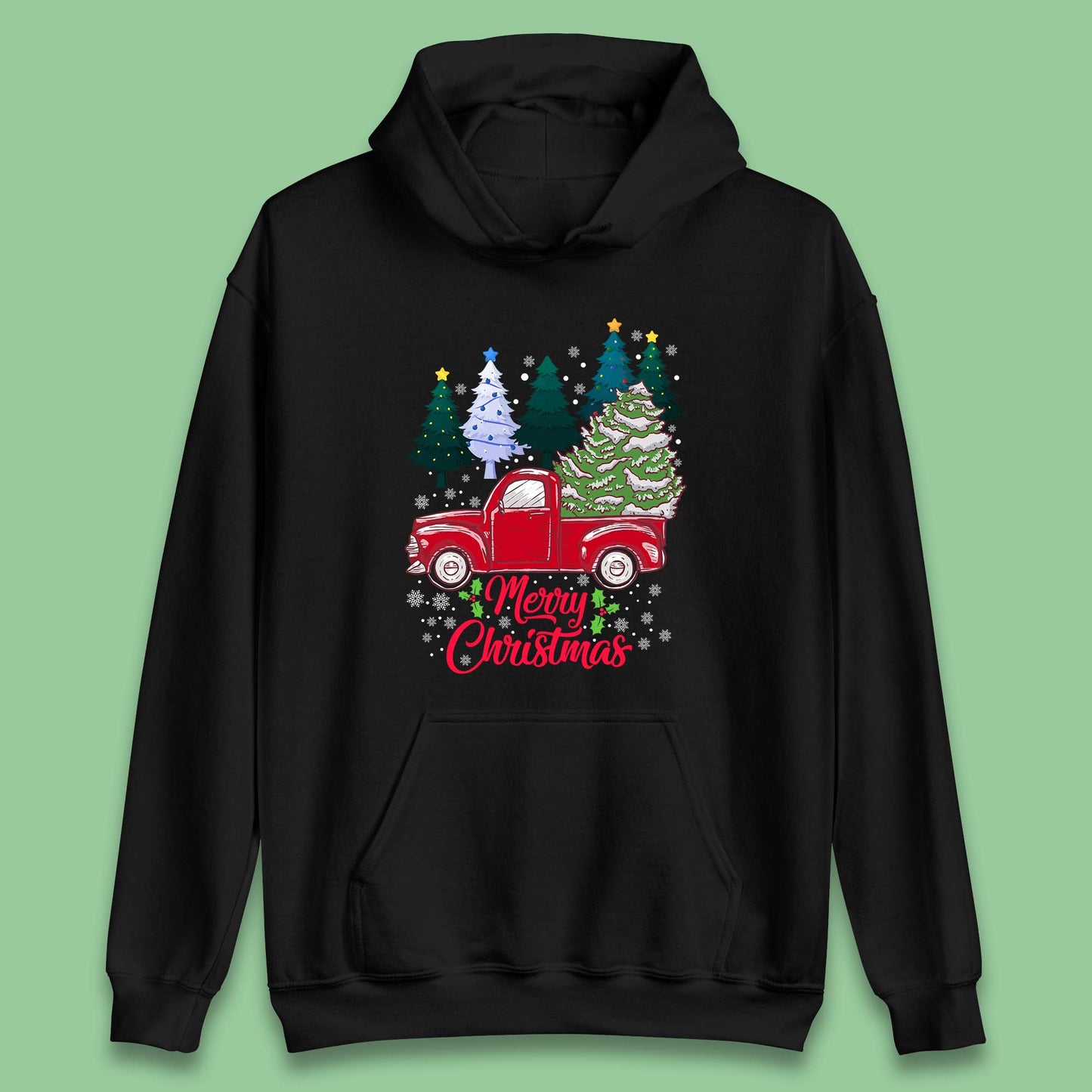 merry christmas red retro truck hoodie