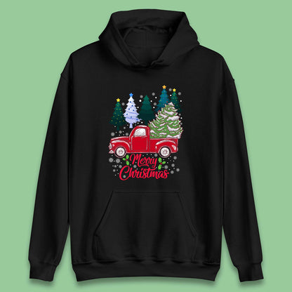 merry christmas red retro truck hoodie