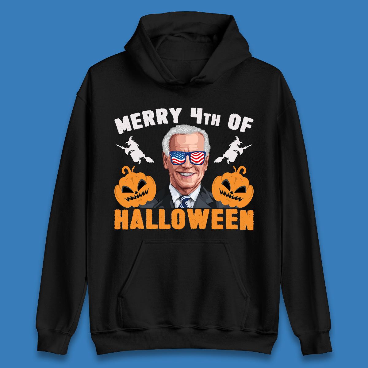 Merry 4th Of Halloween Funny Confused Joe Biden 4th Of July Unisex Hoodie