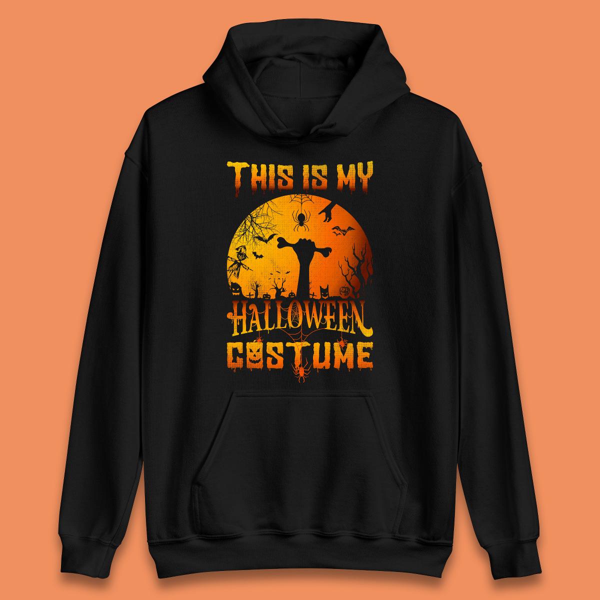 This Is My Halloween Costume Zombie Hand Rising Out Of A Graveyard & Holding Bone In Spooky Night Unisex Hoodie